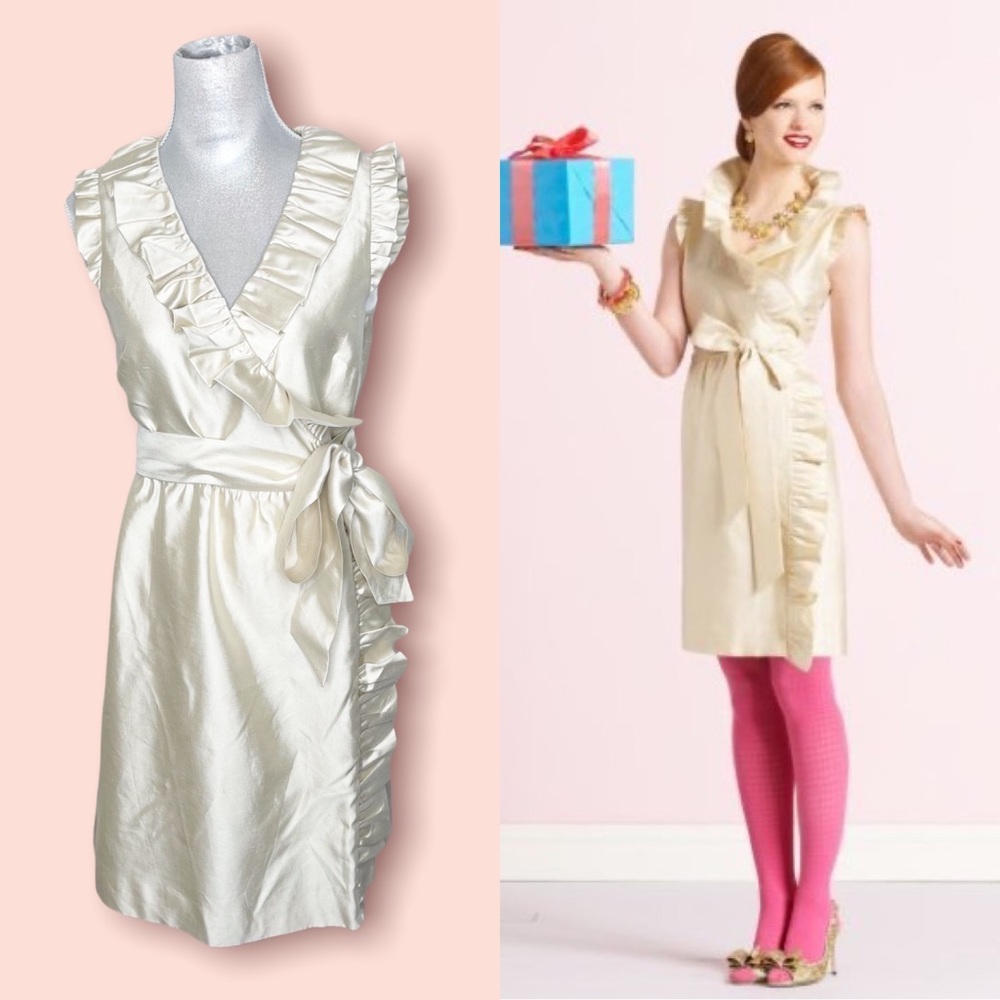 kate spade Wedding Belles Aubrey Wrap Ruffle Silk Dress 8